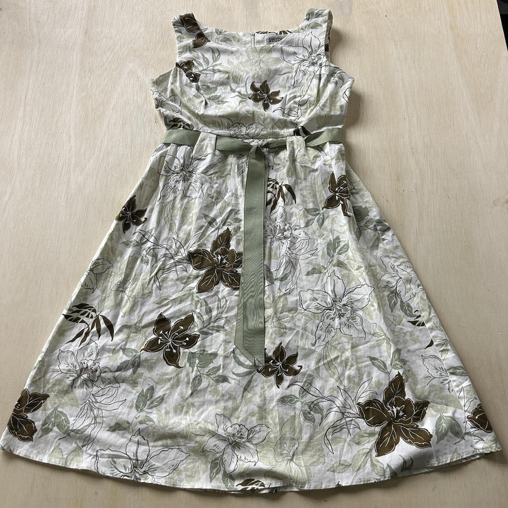 Vintage Studio I Dress Womens 10 Floral Square Neck Fit & Flare Belted Summer